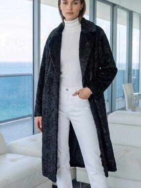 $549 UNREAL FUR Stardust Velvet Coat black on black zebra silver metallic XL